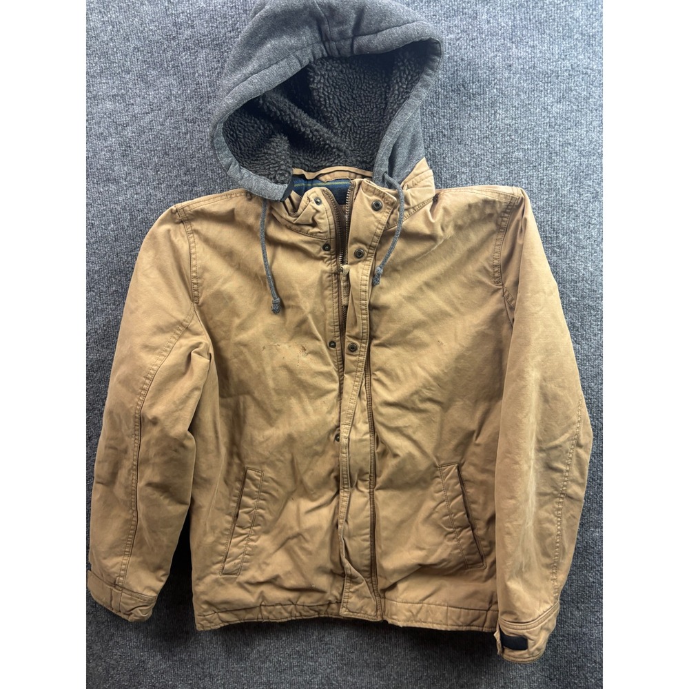 American Eagle Jacket Mens Small Tan Canvas Sherpa Lined Hooded Workwear Coat